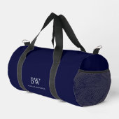 Klassische moderne Minimal Navy Blue White Monogra Duffle Bag (Rechte Ecke)
