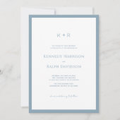 Klassische moderne Monogramm Slate Blue Border Einladung (Vorderseite)