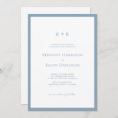 Klassische moderne Monogramm Slate Blue Border Einladung (Vorne/Hinten)
