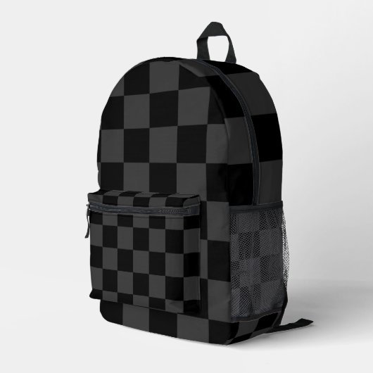 Klassische, moderne Schwarz-Smoky-Schwarz-Schachbr Bedruckter Rucksack (Rückseitige Ecke Rechts)