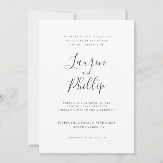 Klassische Moderne Schwarz-Weiß-Hochzeit Einladung (Vorderseite)