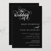 Klassische Moderne Schwarz-Weiß-Script-Hochzeit Einladung (Vorne/Hinten)