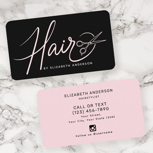 Klassische moderne Script-Haarstylist Blush Pink Visitenkarte