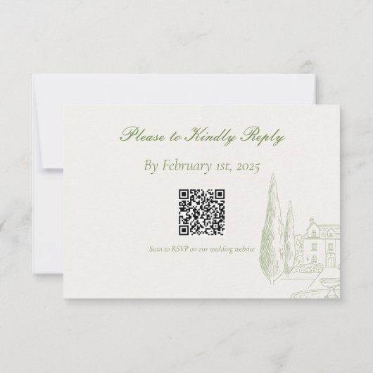 Klassische moderne Script QR Code Hochzeit RSVP Karte (Rückseite)