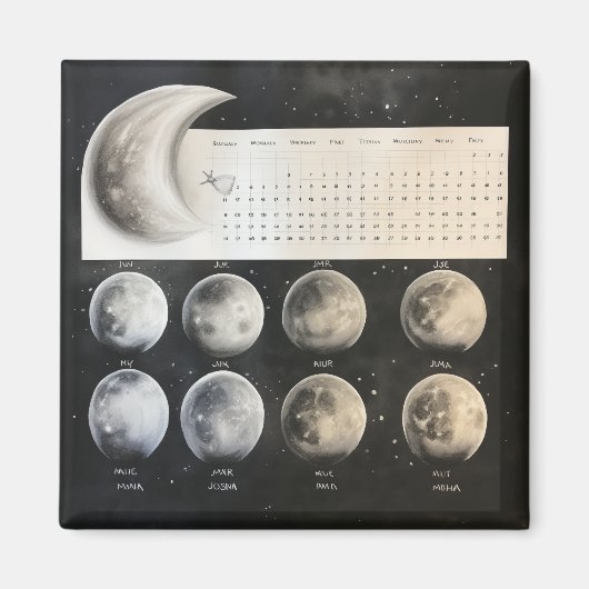 Klassische Mondphasen - Retro-Himmelszeitplan Magnet (Vorne)