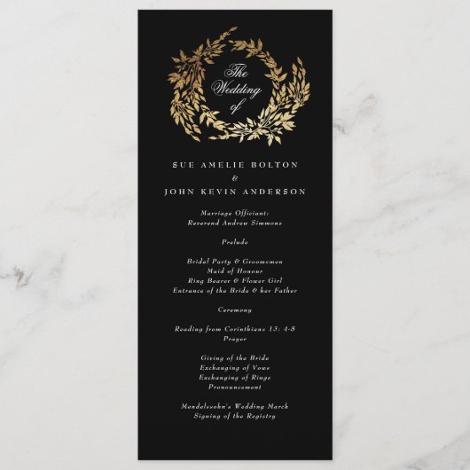 Klassische Mongram Black Wappen Hochzeit Programm (Vorderseite)