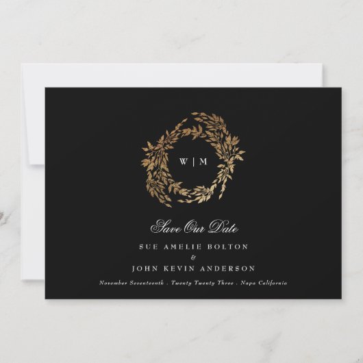 Klassische Mongram Black Wappen Hochzeit Save The Date (Vorderseite)