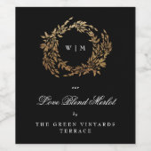 Klassische Mongram Black Wappen Hochzeit Weinetikett (Einzelnes Label)