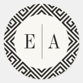 Klassische Mongram Geometric Griechischer Key Chic Runder Aufkleber (Vorderseite)