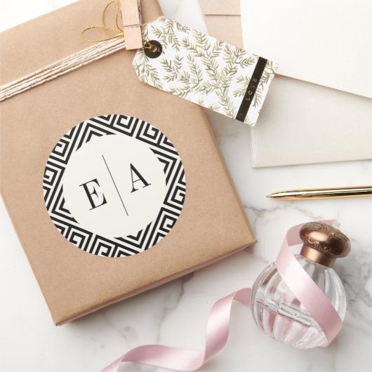 Klassische Mongram Geometric Griechischer Key Chic Runder Aufkleber (Schenken)