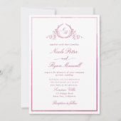 Klassische Mongram Mauve Pink Watercolor Wedding Einladung (Vorderseite)