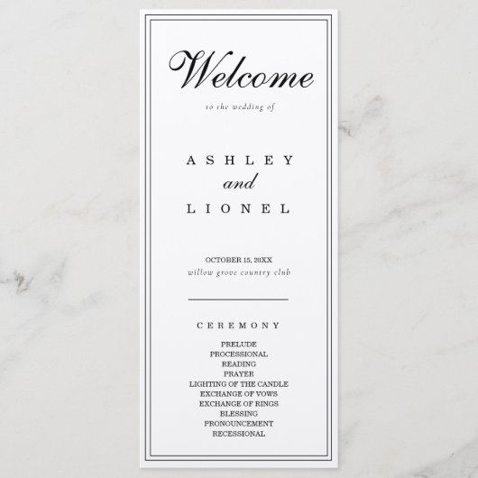 Klassische Monogram Black & White Simple Wedding Programm (Vorderseite)