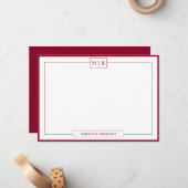 Klassische Monogram Burgundy Border Stationery Mitteilungskarte (Vorderseite/Rückseite Beispiel)