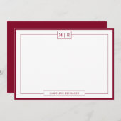 Klassische Monogram Burgundy Border Stationery Mitteilungskarte (Vorne/Hinten)