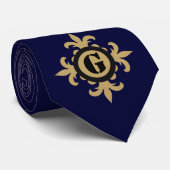 Klassische Monogram Gold Lilie blau Krawatte (Gerollt)