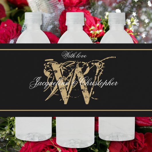 Klassische Monogram Name Script B&W&G Chic Wedding Wasserflaschenetikett
