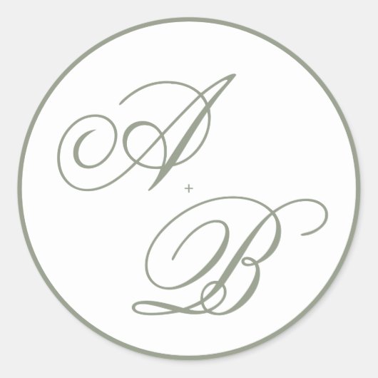 Klassische Monogram Sage Green Script Border Weddi Runder Aufkleber (Vorderseite)