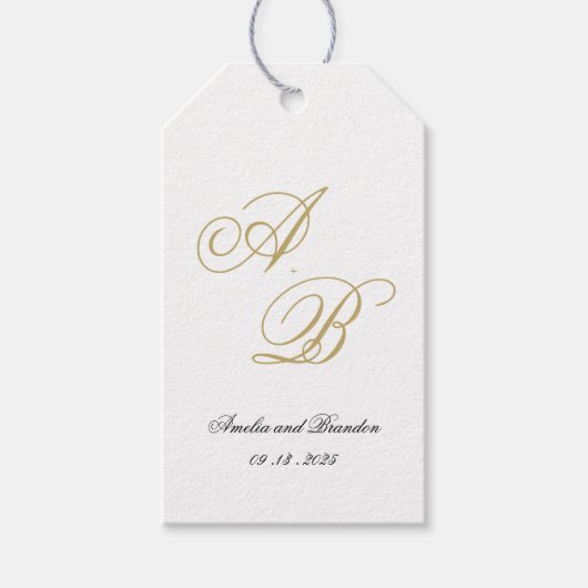 Klassische Monogram Script Black and Gold Wedding Geschenkanhänger (Vorderseite)