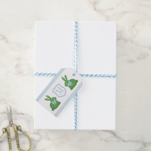Klassische Monogram Topiary Bunny Baby Boy Favor G Geschenkanhänger