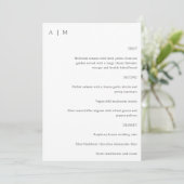 Klassische Monogram White Black Script Custom Wedd Menükarte (Stehend Vorderseite)