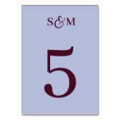 Klassische Monogramm-Et-Zeichen Periwinkle-Hochzei Tischnummer (Rückseite)