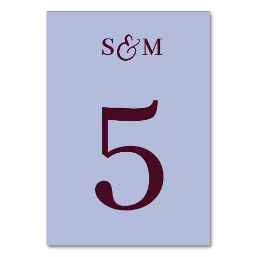 Klassische Monogramm-Et-Zeichen Periwinkle-Hochzei Tischnummer (Vorderseite)