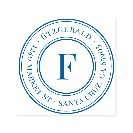 Klassische Monogramm Familienname Runde Rücksendea Permastempel (Design)