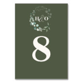 Klassische Monogramm-Garten-Eukalyptus-Hochzeit Tischnummer (Rückseite)