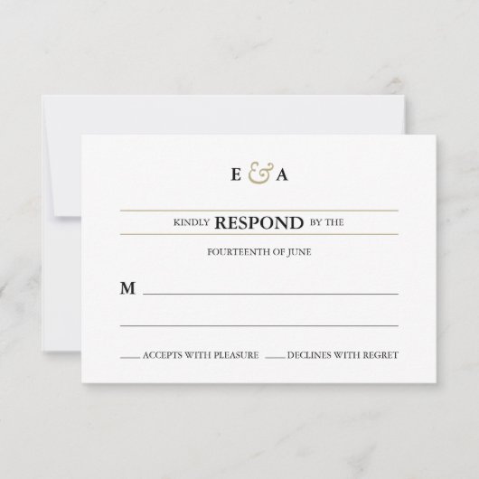 Klassische Monogramm Gold Response RSVP Karte (Vorderseite)