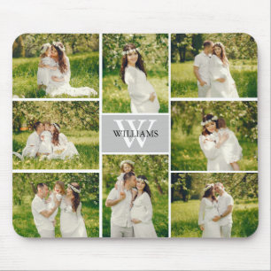 Klassische Monogramm-Grau-Fotomaterial Mousepad