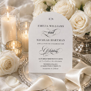 Klassische Monogramm-Hochzeit in Schwarz-Weiß Einladung