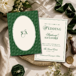 Klassische Monogramm-Hochzeit in Smaragdgrün Old M Einladung
