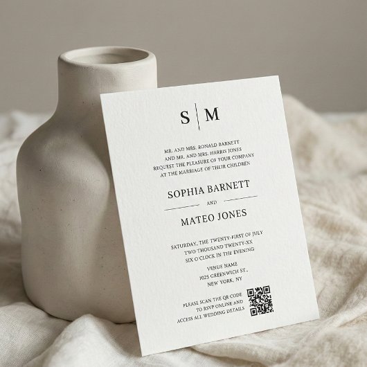 Klassische Monogramm-Hochzeit mit weißem QR-Code