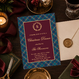 Klassische Monogramm-Karo-Burgunder-Weihnachtsfeie Einladung