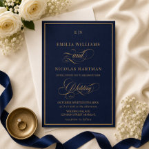 Klassische Monogramm Kobaltblau Gold Hochzeit