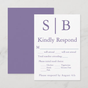 Klassische Monogramm-Lavendel-Essen-Auswahl-RSVP-K RSVP Karte