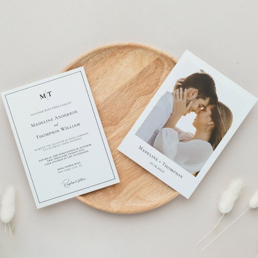 Klassische Monogramm mit Grenz- und Foto-Hochzeit Einladung