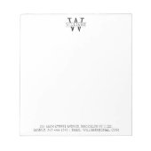 Klassische Monogramm-Name-Adresse Einfach Beruflic Notizblock (Vorderseite)