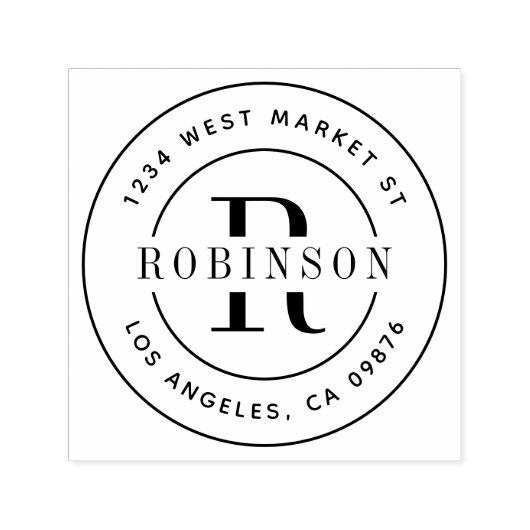 Klassische Monogramm Name & Round-Rücksendeadresse Permastempel (Design)