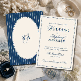 Klassische Monogramm Navy Blau Elfenbein Old Money Einladung