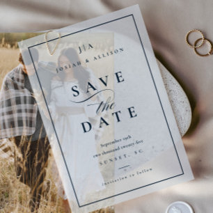 Klassische Monogramm Navy Blau Hochzeit Save the D Pergament Einladungen