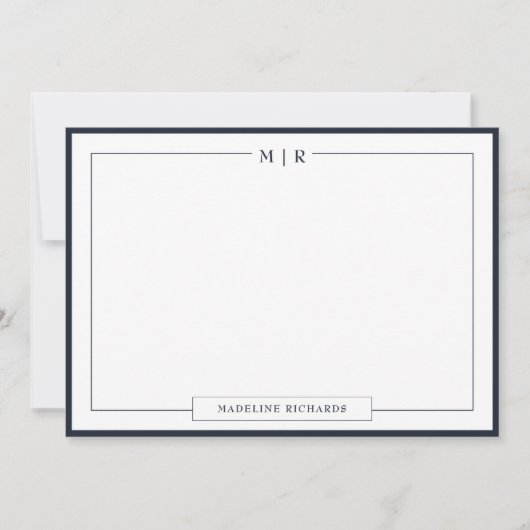 Klassische Monogramm Navy Blue Border Stationery Mitteilungskarte (Vorderseite)
