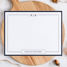 Klassische Monogramm Navy Blue Border Stationery