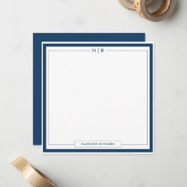 Klassische Monogramm-Navy-Blue-Rahmen-Korresponden Mitteilungskarte