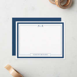 Klassische Monogramm-Navy-Blue-Rahmen-Korresponden Mitteilungskarte