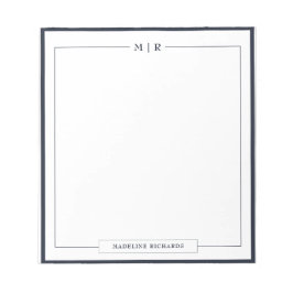 Klassische Monogramm-Navy-Blue-Rand-Papeterie Notizblock