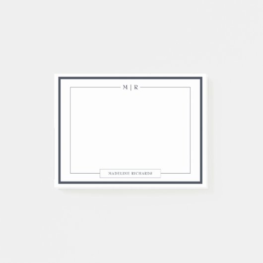Klassische Monogramm-Navy-Blue-Rand-Papeterie Post-it Klebezettel (Vorderseite)