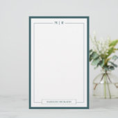 Klassische Monogramm Rauchgrüne Rand Briefpapier (Stehend Vorderseite)