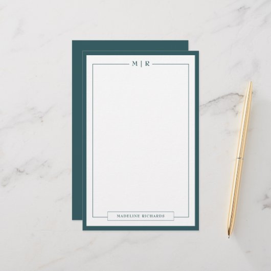 Klassische Monogramm Rauchgrüne Rand Briefpapier (Vorderseite/Rückseite Beispiel)
