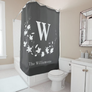 Klassische Monogramm Schwarz-weiß floral Moderne C Duschvorhang
